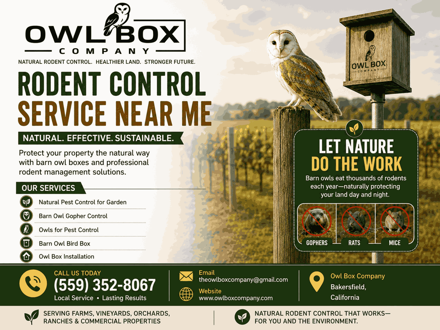 Natural Barn Owl Box for Farms Rodent Control Service Near Me